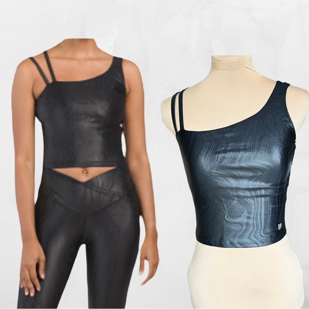EleVen by Venus Williams [Small - NWT] Black Swirl Uneven Power Midi Tank
